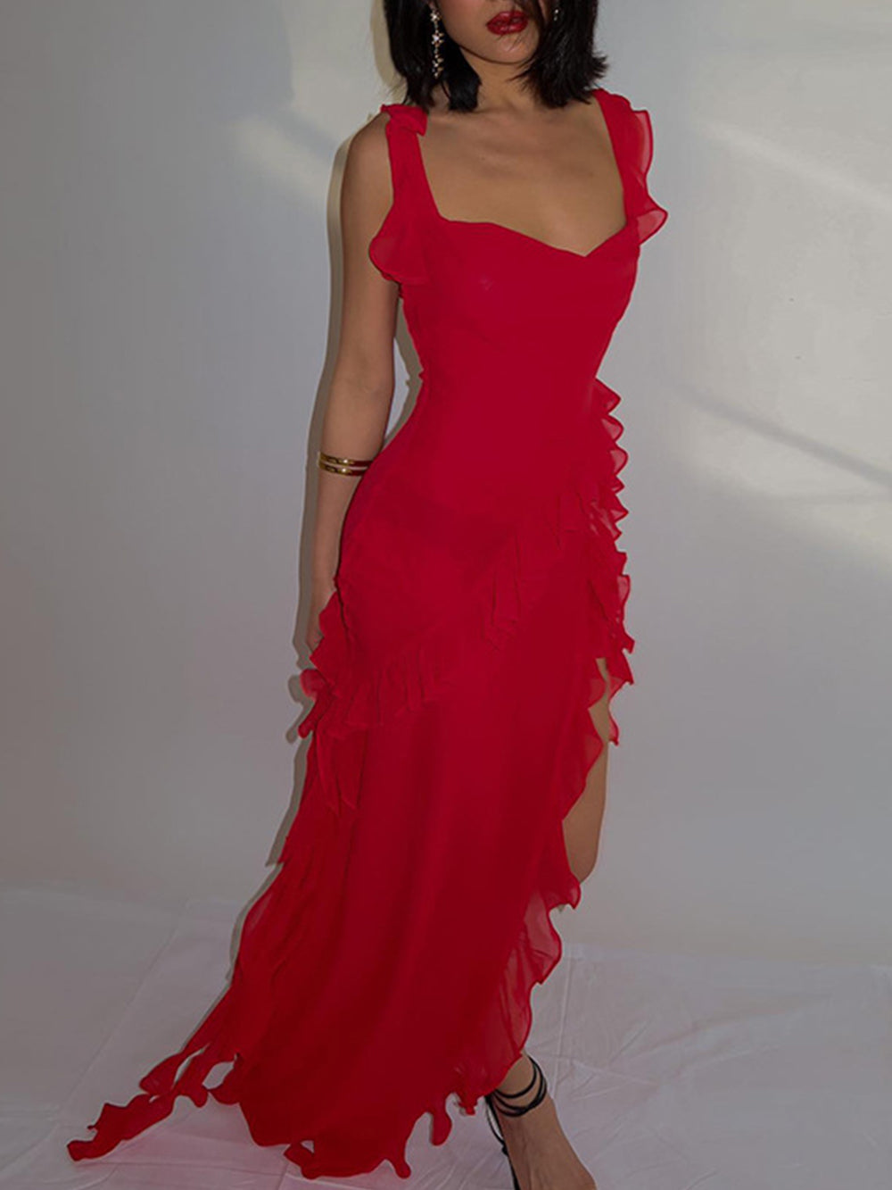 Red Chiffon Frill Slip Maxi Dress Newgew Dresses