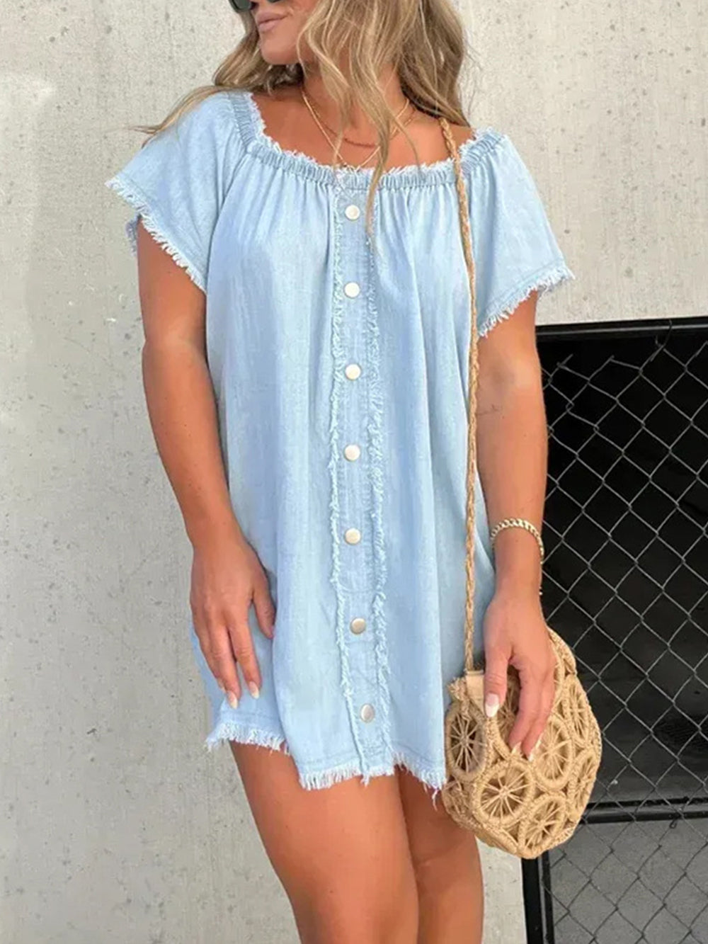 One Shoulder Denim Mini Dress Newgew Dresses