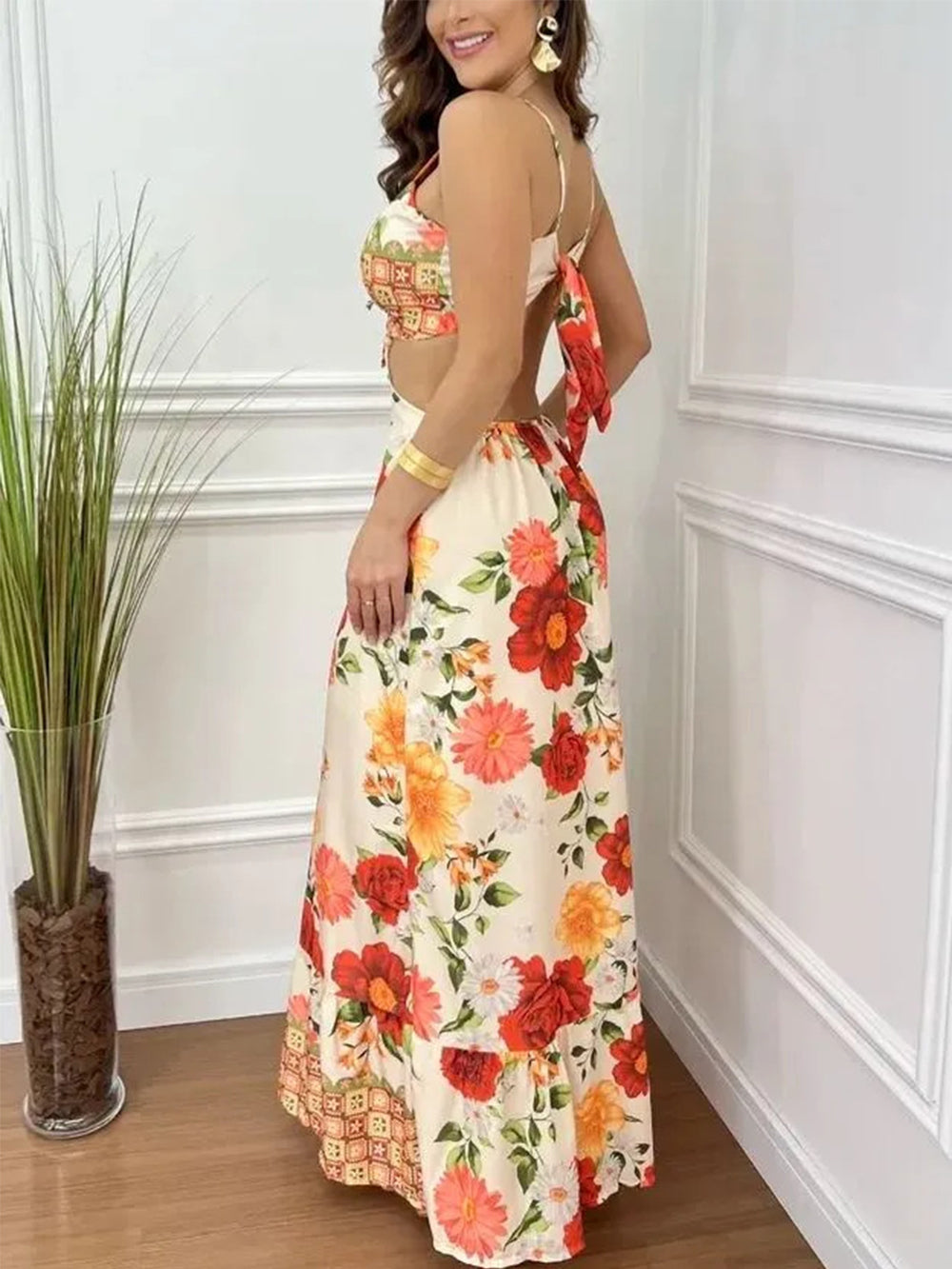 Hollow Backless Slim Print Dress Newgew Dresses