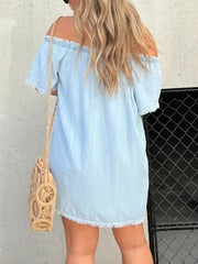 One Shoulder Denim Mini Dress Newgew Dresses