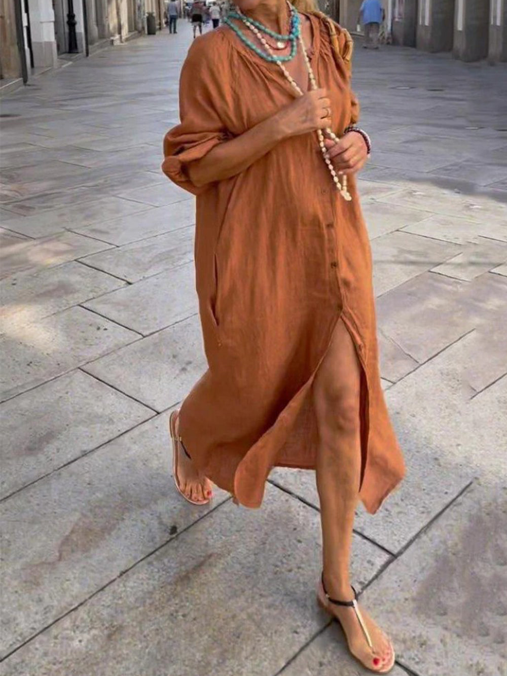 Burnt Orange Button Up Dress Newgew Dresses