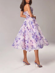 Strapless Sleeveless Printed Swing Midi Dress Newgew Dresses