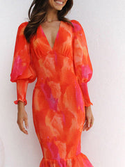 V-Neck Evening Gown Open Back Midi Dress Newgew Dresses