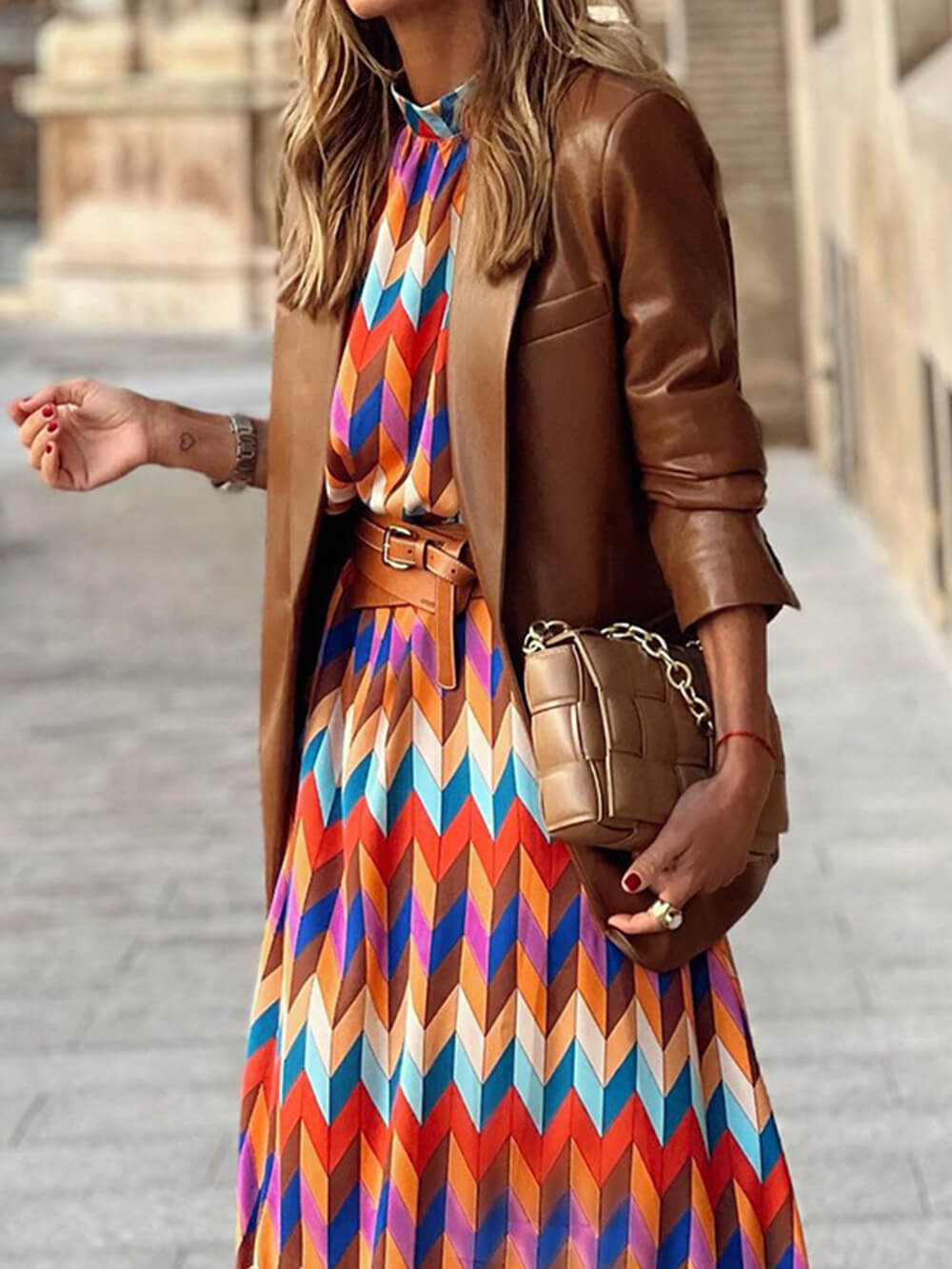 Elegant Stand Collar Mid Length Dress Newgew Dresses