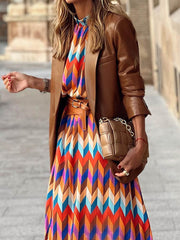 Elegant Stand Collar Mid Length Dress Newgew Dresses