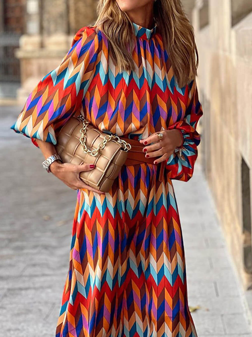 Elegant Stand Collar Mid Length Dress Newgew Dresses