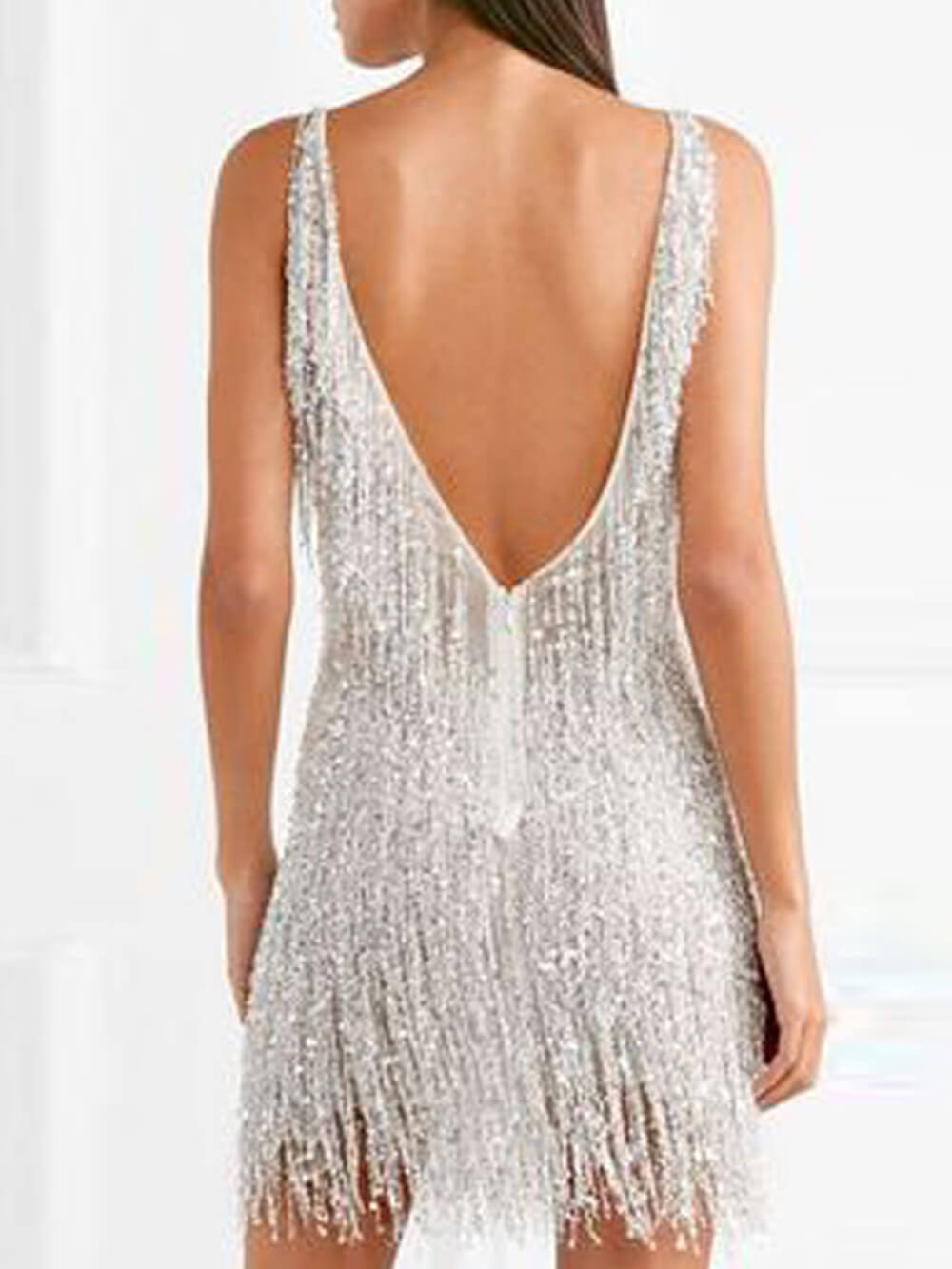 Fringed V-Neck Slim Mini Dress Newgew Dresses