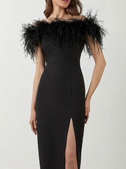 One Shoulder Feather Midi Dress Newgew Dresses