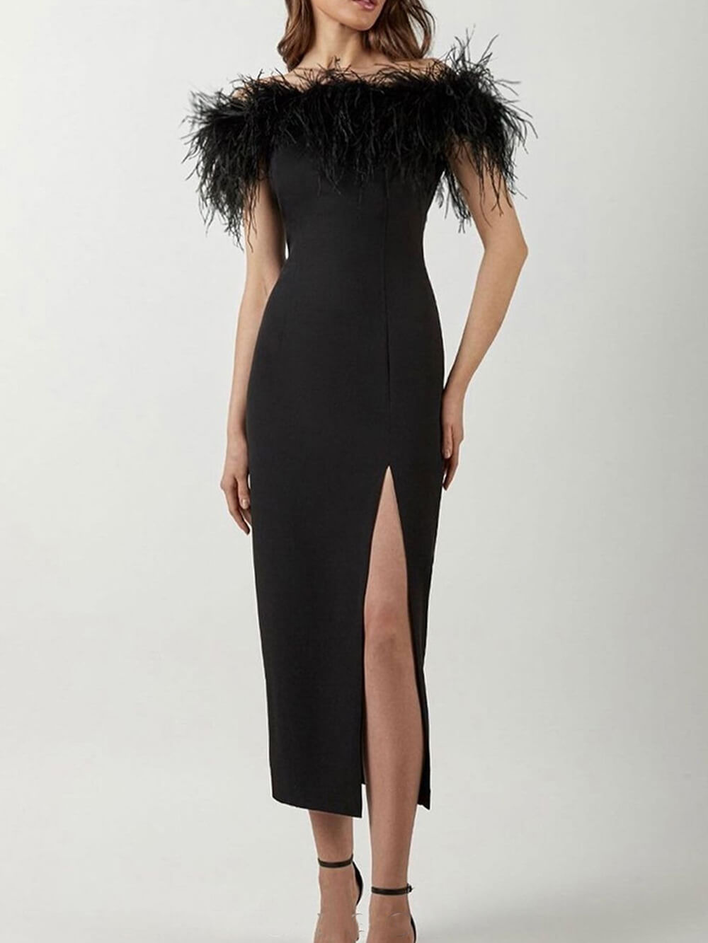 One Shoulder Feather Midi Dress Newgew Dresses