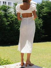 Solid Color Princess Sleeve Midi Dress Newgew Dresses