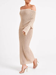 Off Shoulder Boucle Maxi Dress Newgew Dresses