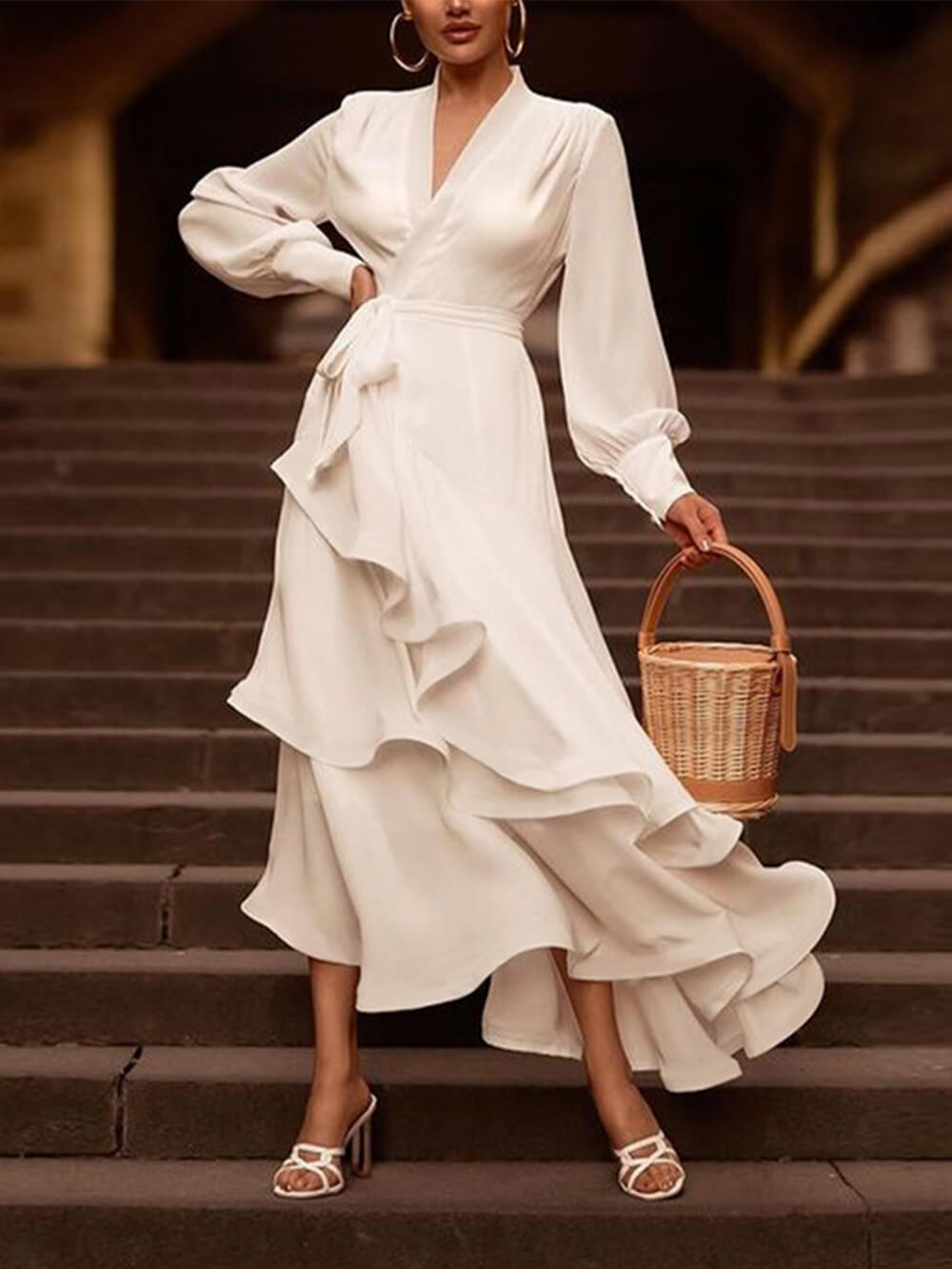 Elegant Ruffled Solid Color Maxi Dress Newgew Dresses