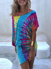 Tie-Dye Crew Neck Mini Dress Newgew Dresses