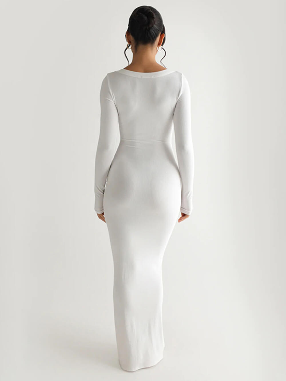 Solid Knit Square Neck Long Sleeve Maxi Dress Newgew Dresses