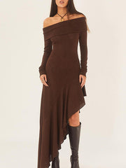 Bateau Neck Long Sleeve Maxi Dress Newgew Dresses