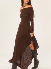 Bateau Neck Long Sleeve Maxi Dress Newgew Dresses