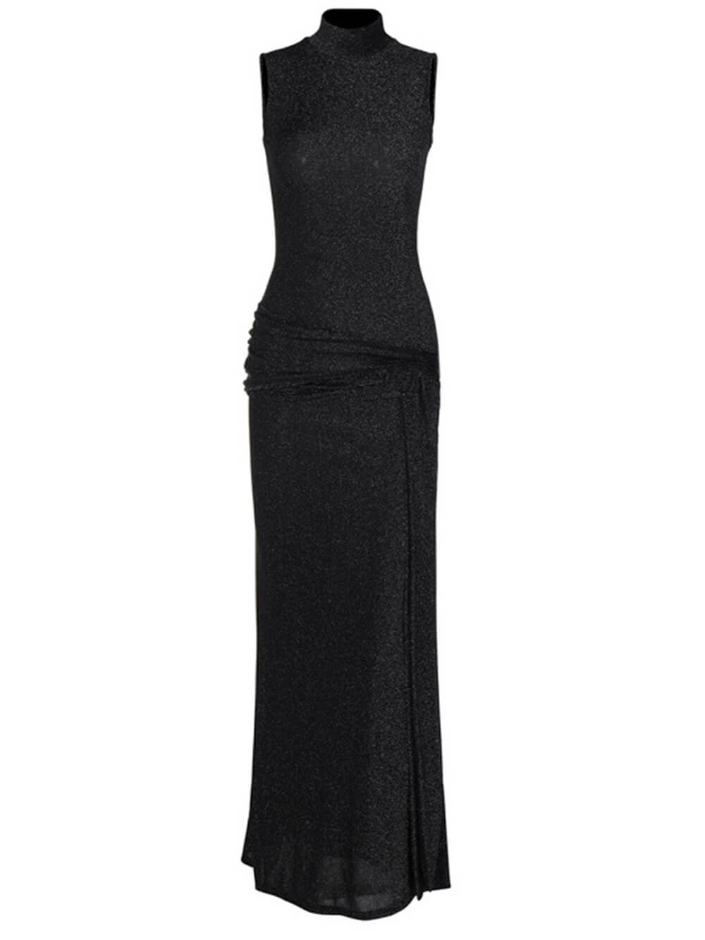 High-Necked Sleeveless Long Dress With Ribbons And Bright Silk Newgew Dresses