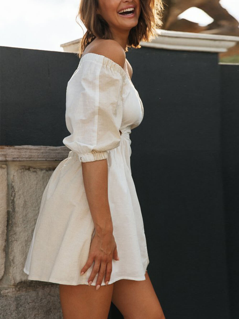 One-Shoulder Off-Waist Balloon Sleeve Mini Dress Newgew Dresses