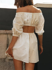 One-Shoulder Off-Waist Balloon Sleeve Mini Dress Newgew Dresses