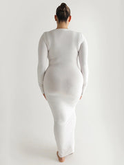 Solid Knit Square Neck Long Sleeve Maxi Dress Newgew Dresses