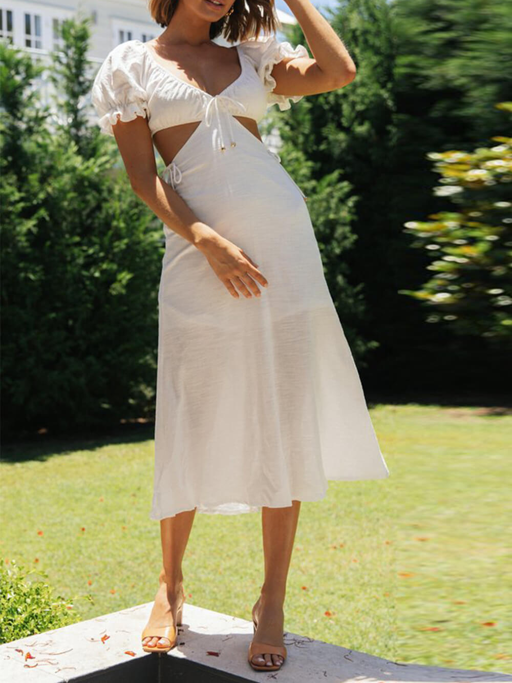 Solid Color Princess Sleeve Midi Dress Newgew Dresses