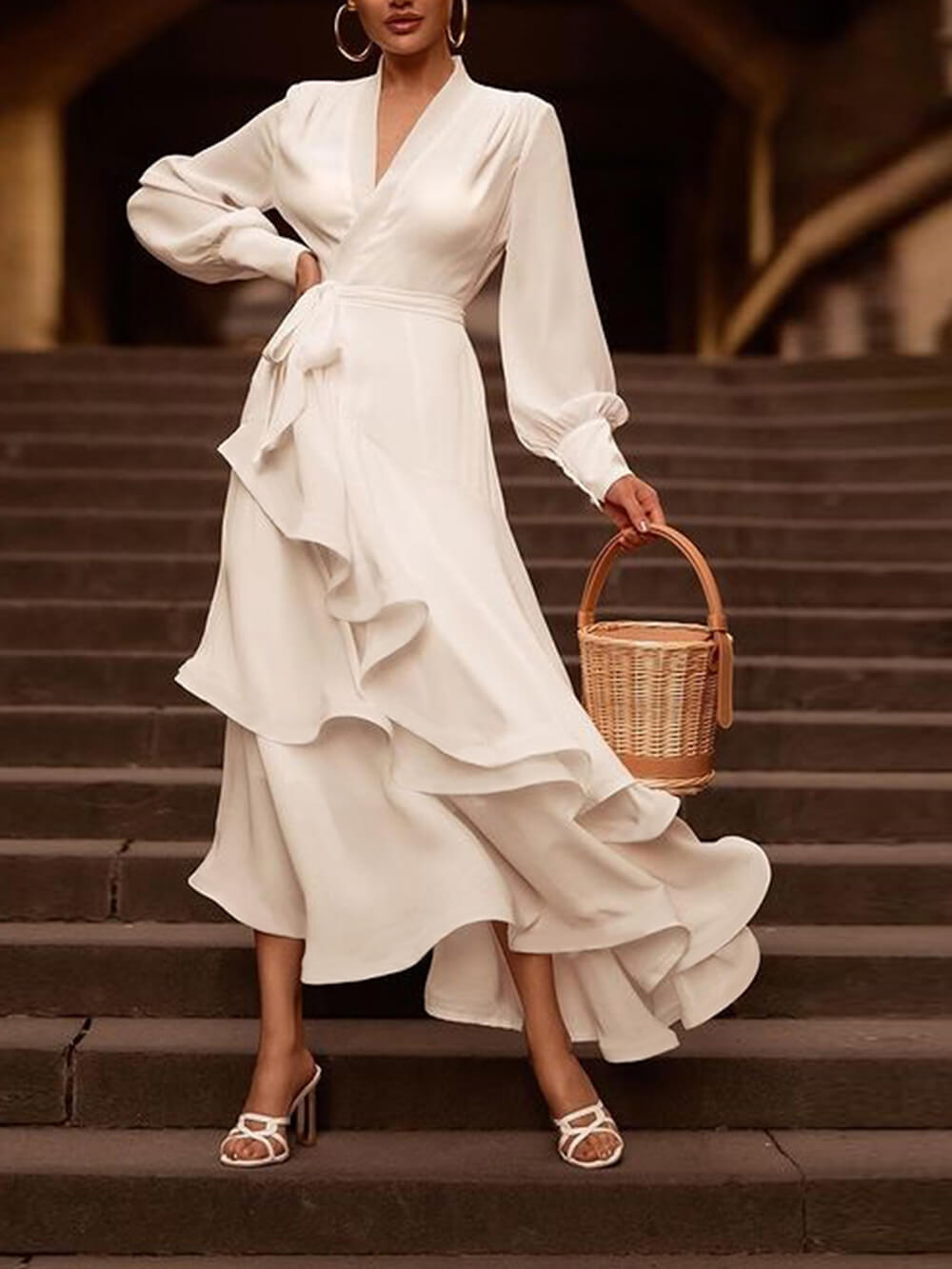 Elegant Ruffled Solid Color Maxi Dress Newgew Dresses