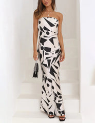 Satin Geometric Print Off Shoulder Maxi Dress Newgew Dresses