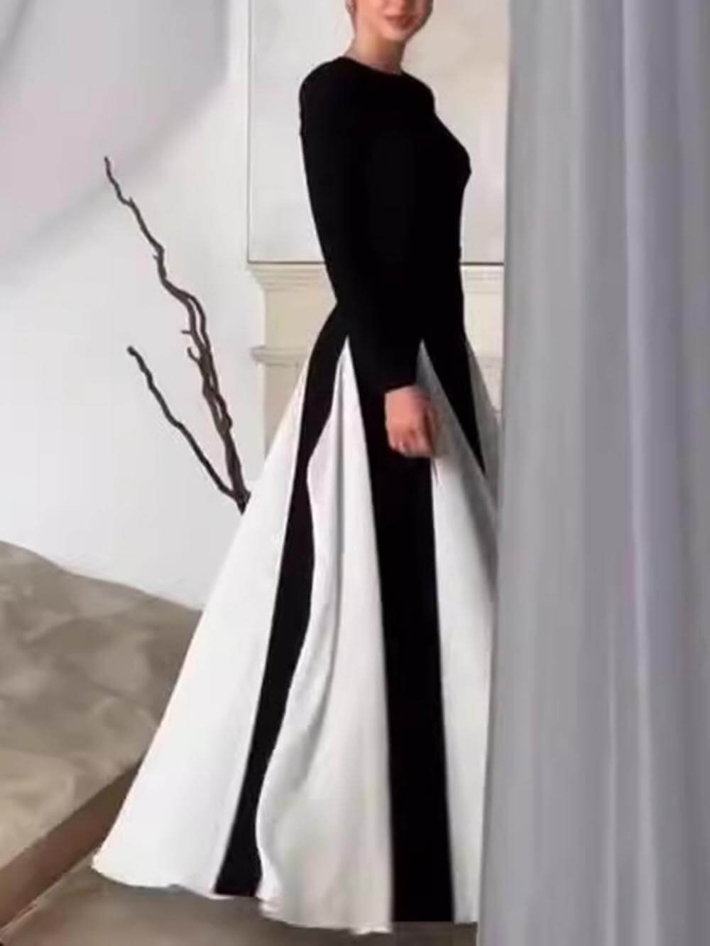 Glam Elegant Panelled Tulle Long Sleeve A-line Maxi Dress Newgew Dresses