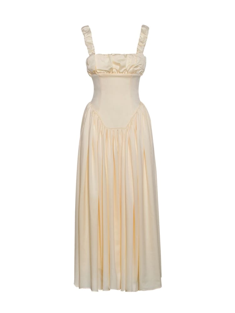Noreen Pleated Strap Puffy Maxi Dress Newgew Dresses