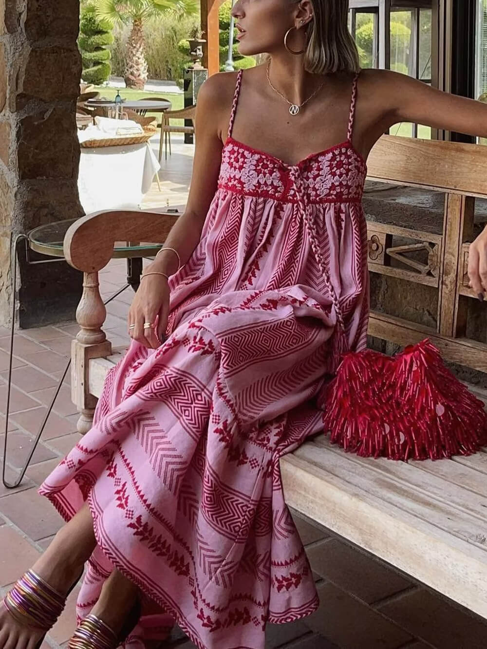 Ethnic Style  Knitted Slip Maxi Dress Newgew Dresses