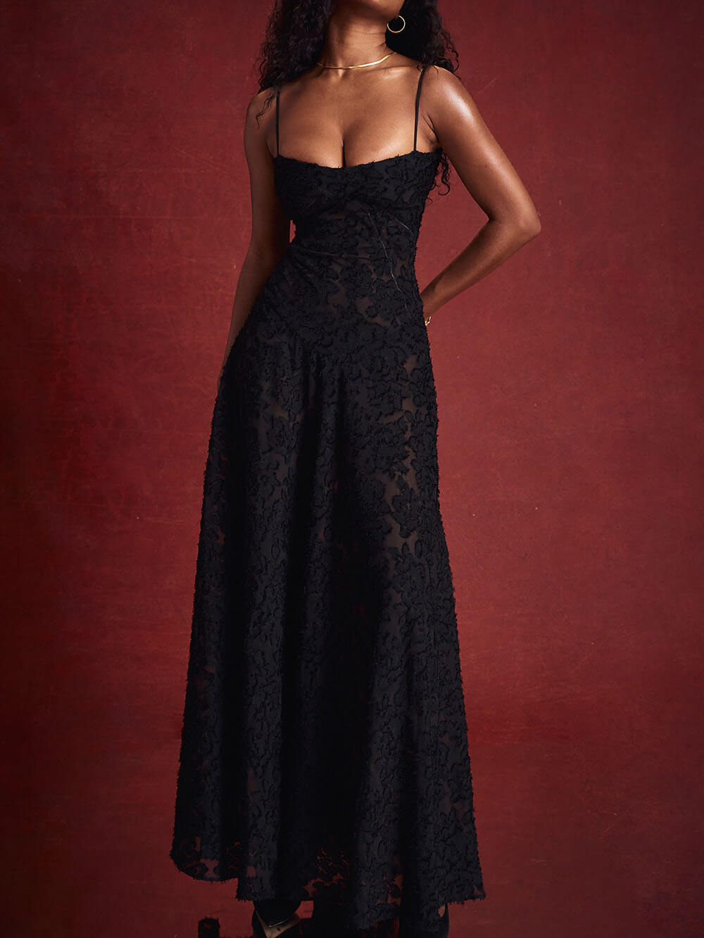 Black Floral Lace Back Maxi Dress Newgew Dresses