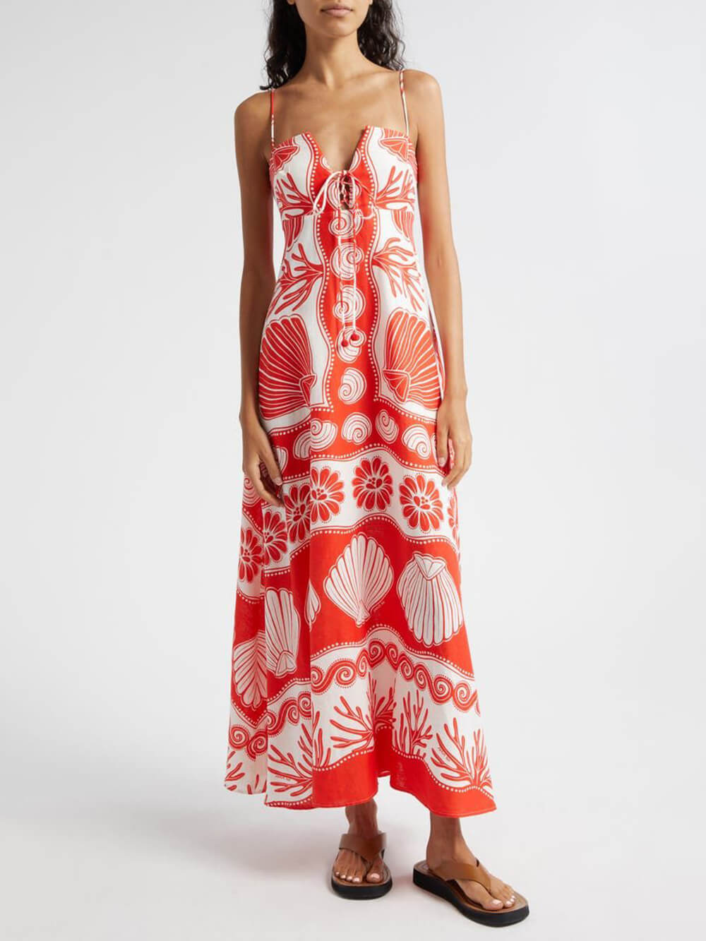 Shell Unique Print Front Lace-Up Loose Maxi Dress Newgew Dresses