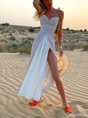 Flowing Polka Dot Print Slit Midi Dress Newgew Dresses