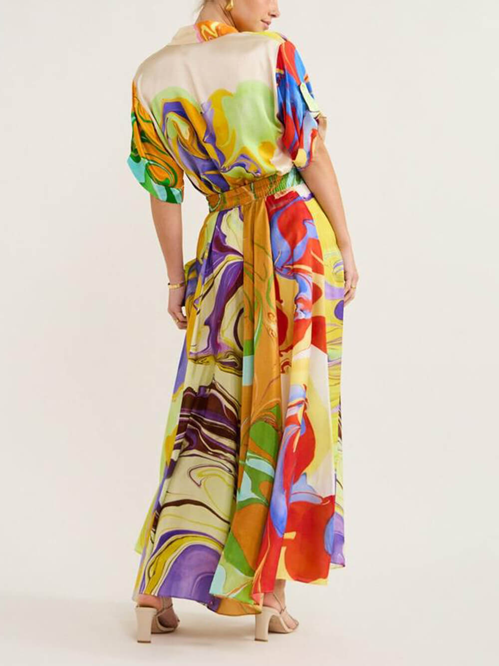 Modern Printed Satin Blouse and Skirt Set Newgew Dresses