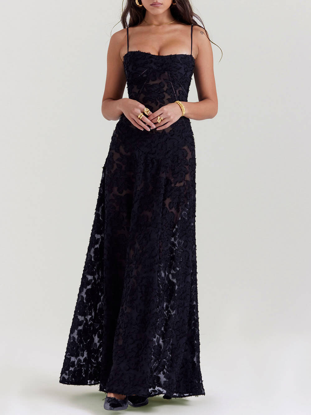 Black Floral Lace Back Maxi Dress Newgew Dresses
