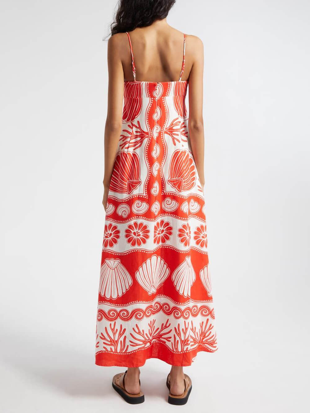 Shell Unique Print Front Lace-Up Loose Maxi Dress Newgew Dresses
