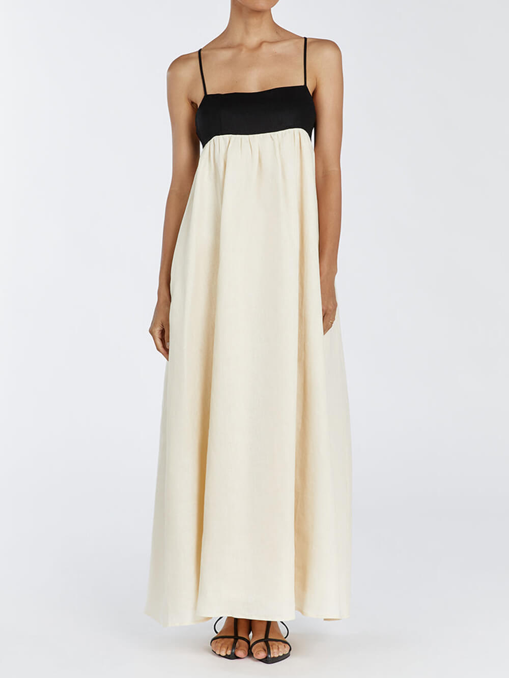 Loose Suspender Black And White Patchwork Maxi Dress Newgew Dresses
