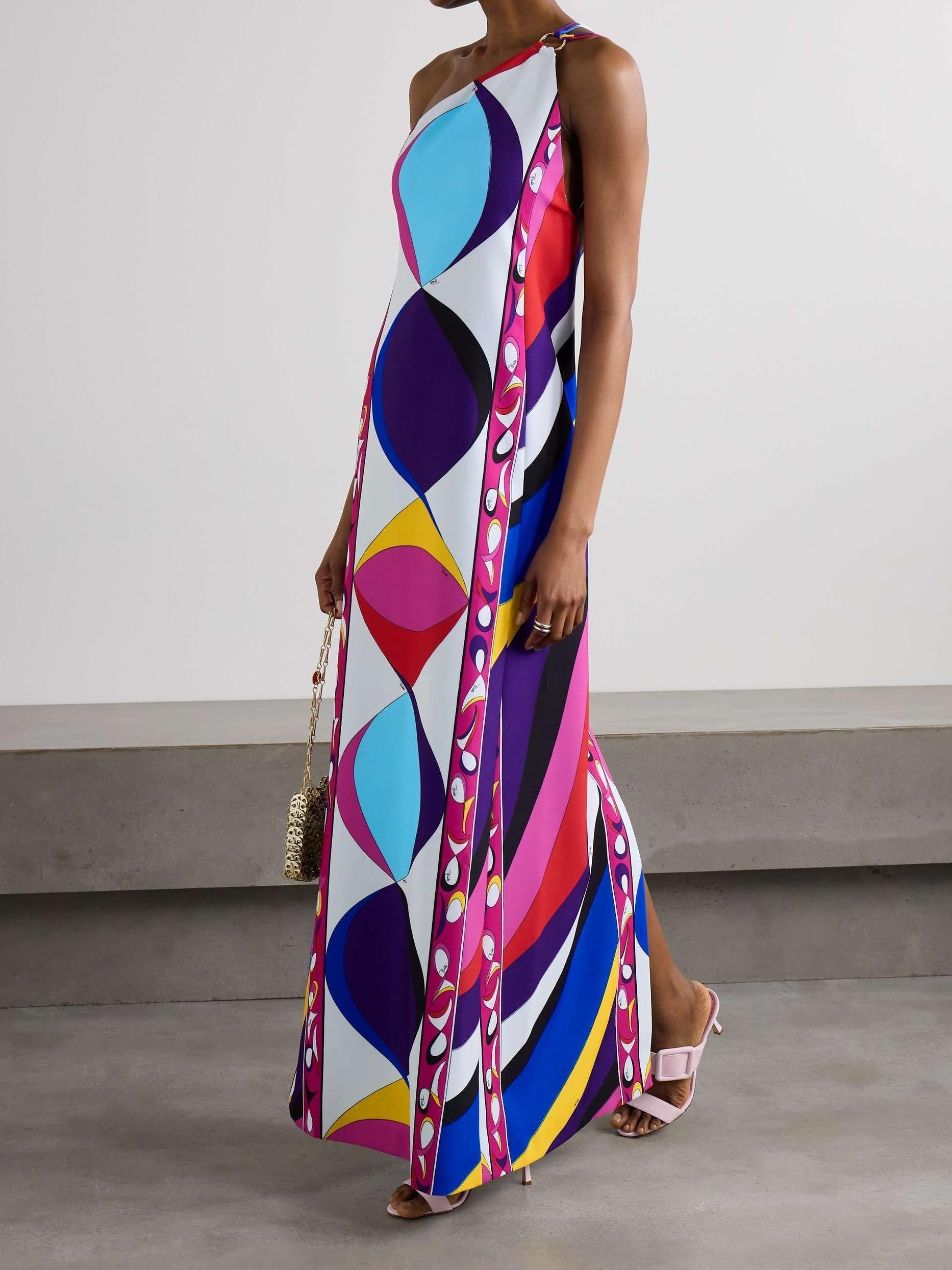 Manny Embellished One-Shoulder Printed Cady Maxi Dress Newgew Dresses