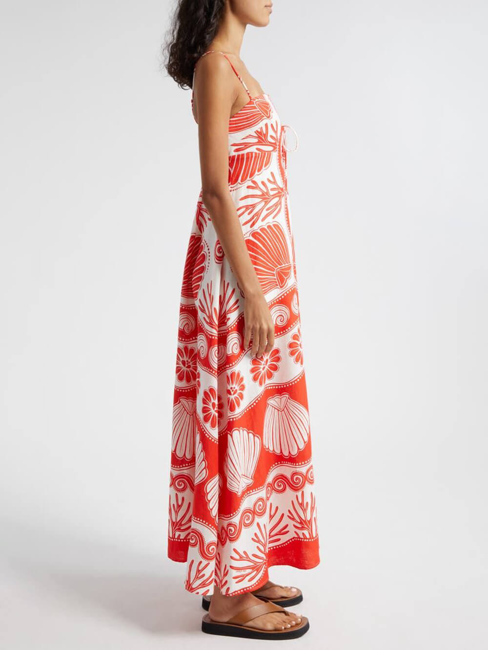 Shell Unique Print Front Lace-Up Loose Maxi Dress Newgew Dresses