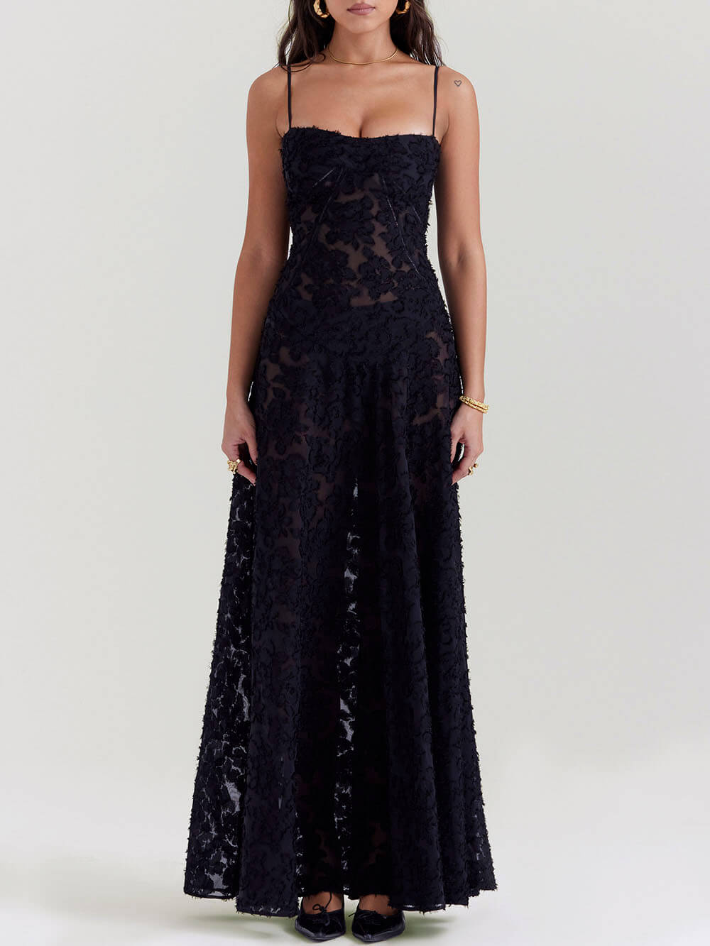 Black Floral Lace Back Maxi Dress Newgew Dresses