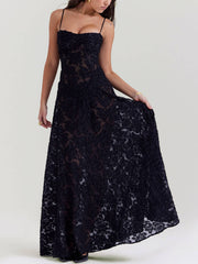 Black Floral Lace Back Maxi Dress Newgew Dresses