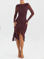 Wine Ruffle Midi Dress Newgew Dresses