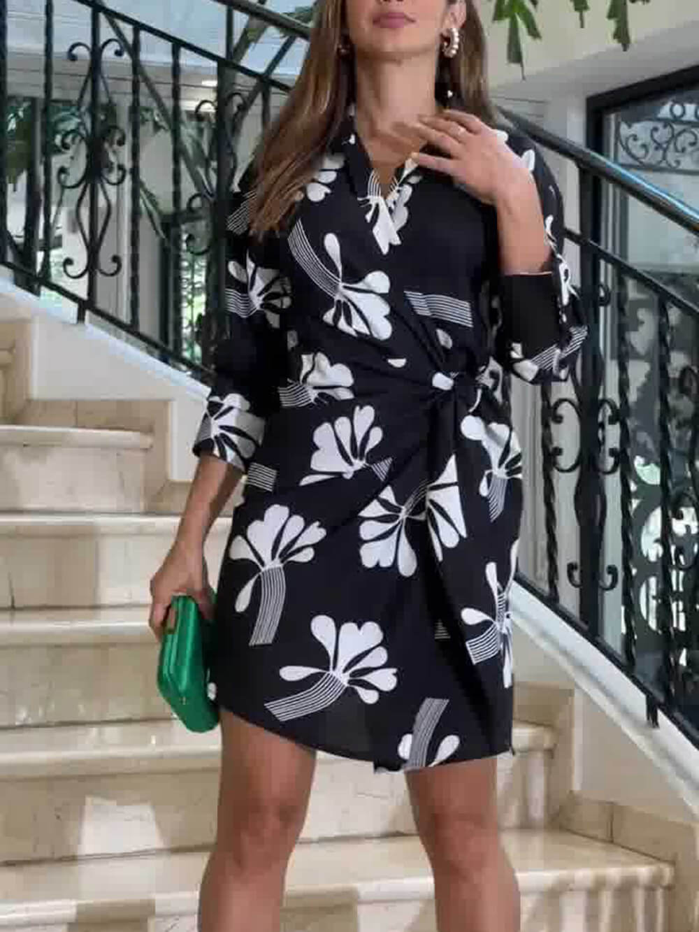 Leaf Print Wrap Mini Dress Newgew Dresses