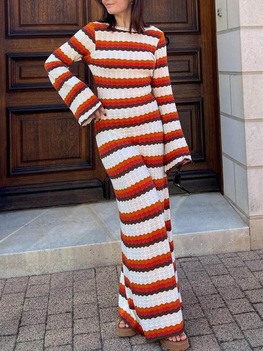 Zigzag Pattern Crochet Open Back Maxi Dress Newgew Dresses