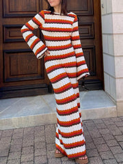 Zigzag Pattern Crochet Open Back Maxi Dress Newgew Dresses