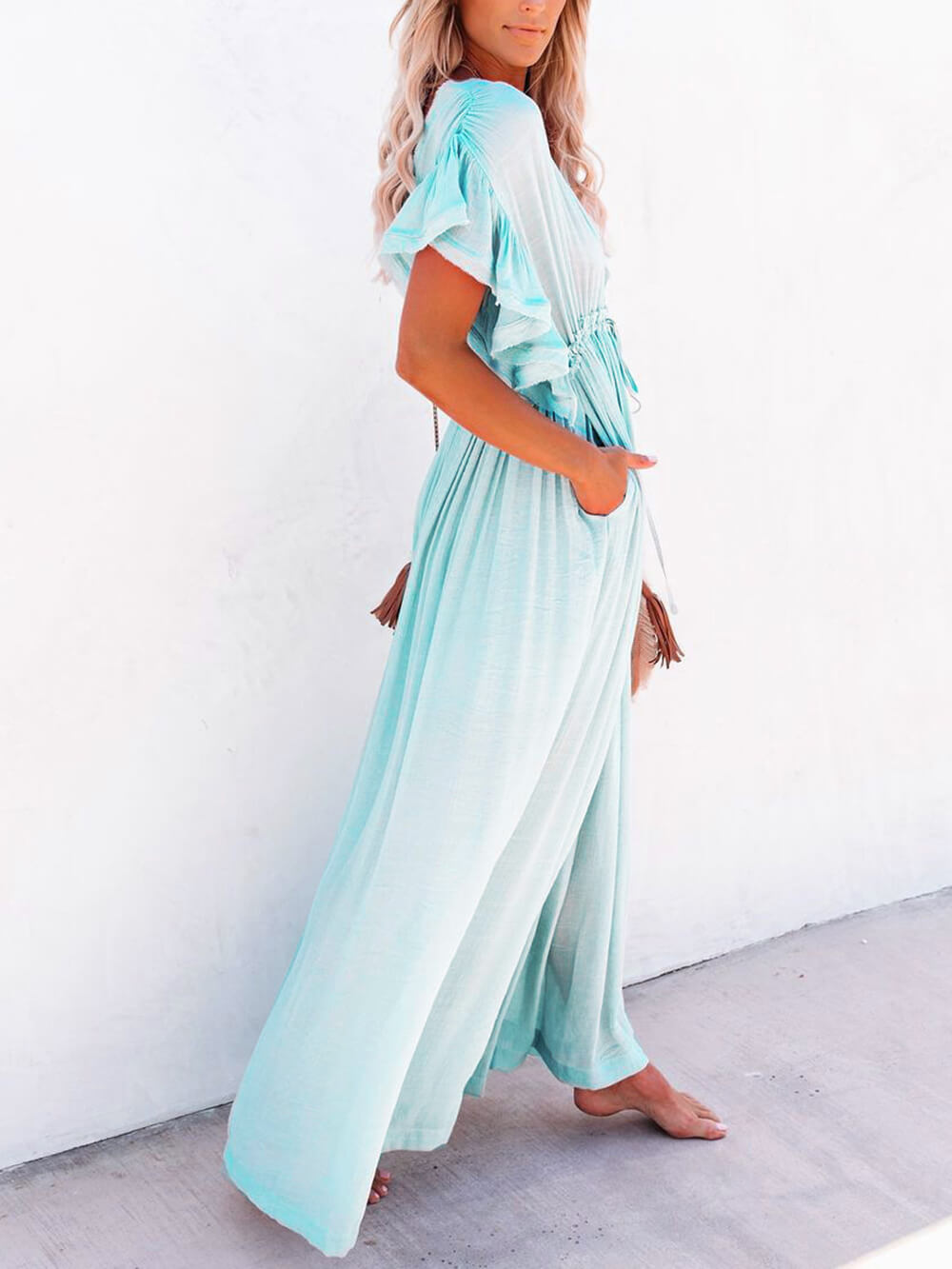Button Cotton Linen Perfect Beach Boho Maxi Dress Newgew Dresses