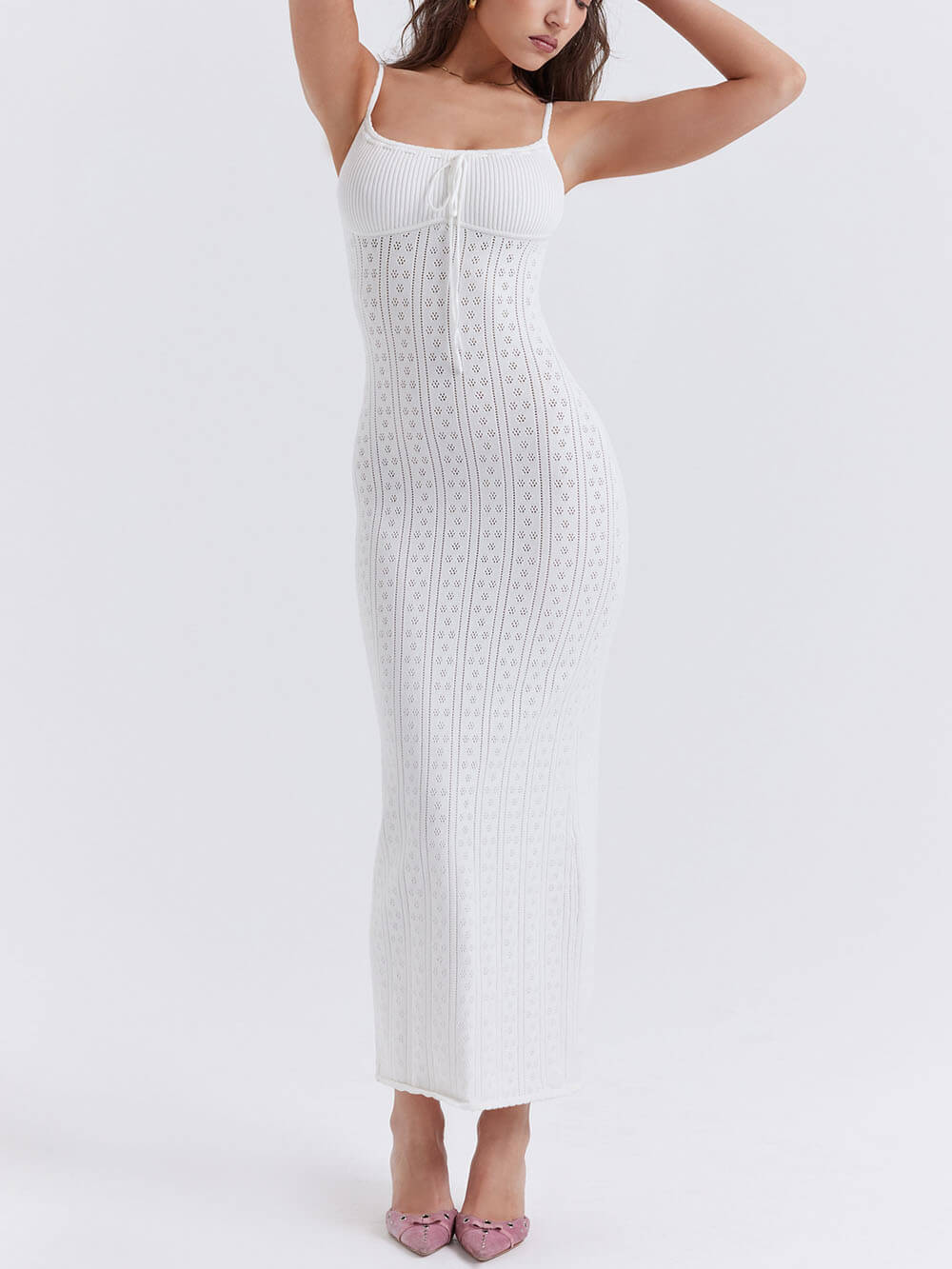 White Knit Maxi Dress Newgew Dresses
