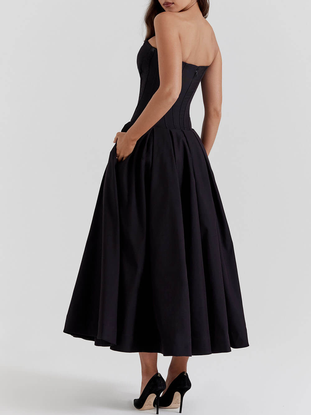 Black Strapless Midi Dress Newgew Dresses