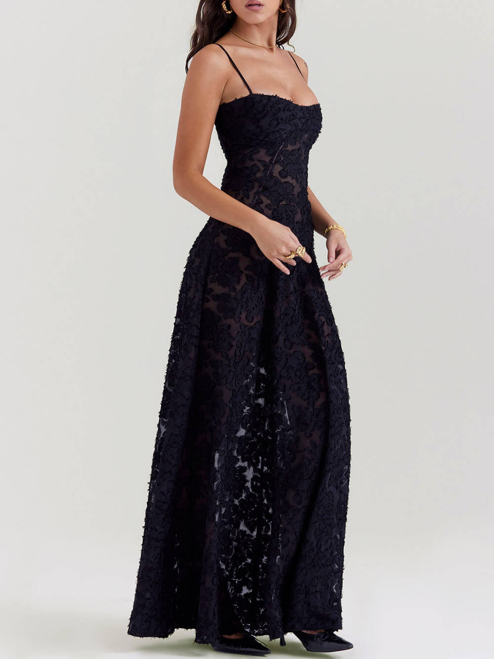 Black Floral Lace Back Maxi Dress Newgew Dresses