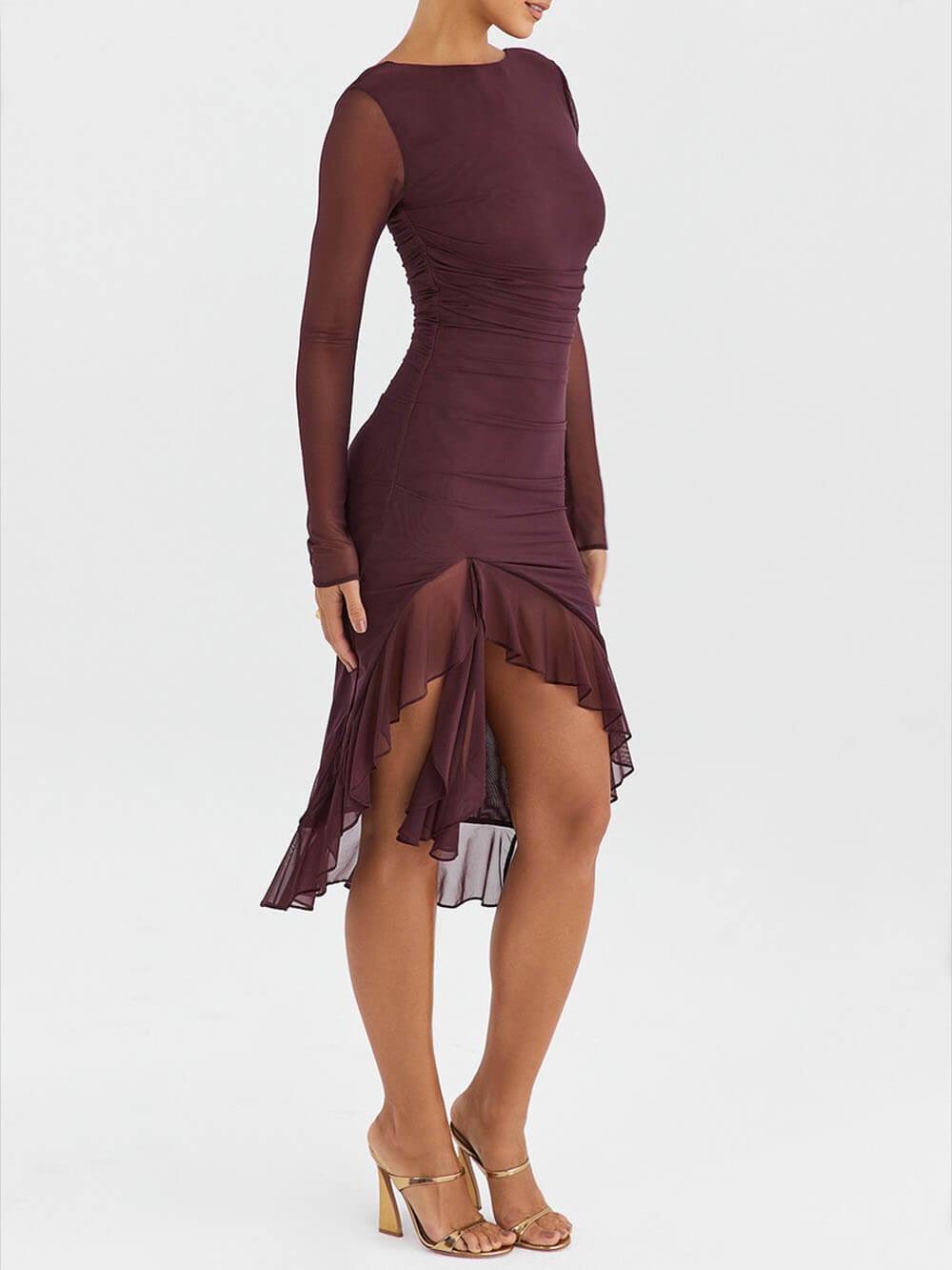 Wine Ruffle Midi Dress Newgew Dresses